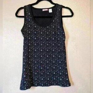 Vintage 90s DEB tank size Large black base pink/green/blue stars